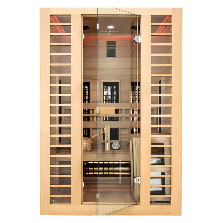 Sauna Hybrid Wave a due posti, con tecnologia a infrarossi e finlandese