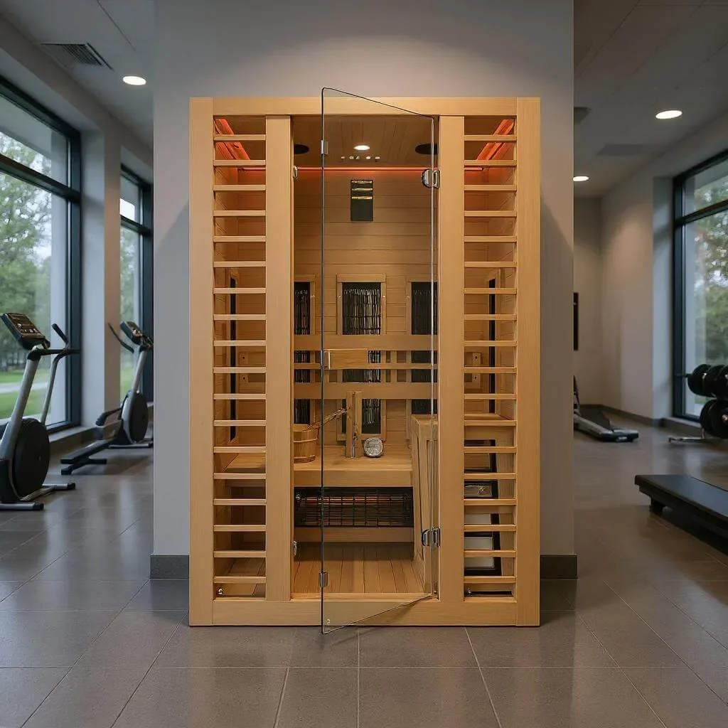 Sauna Hybrid Wave a due posti con stufa finlandese ed emettitori a infrarossi